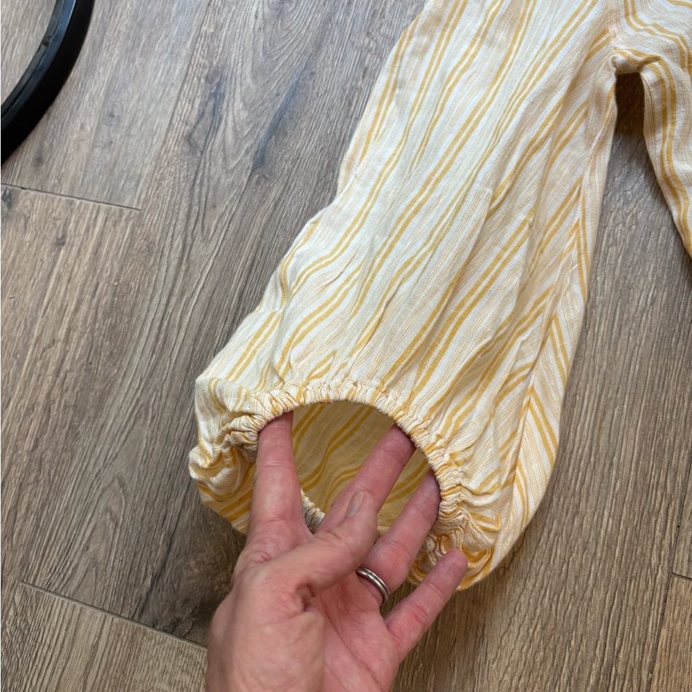 Women's Yellow Stripe Button-Front Linen Dress - Picture 5 of 15